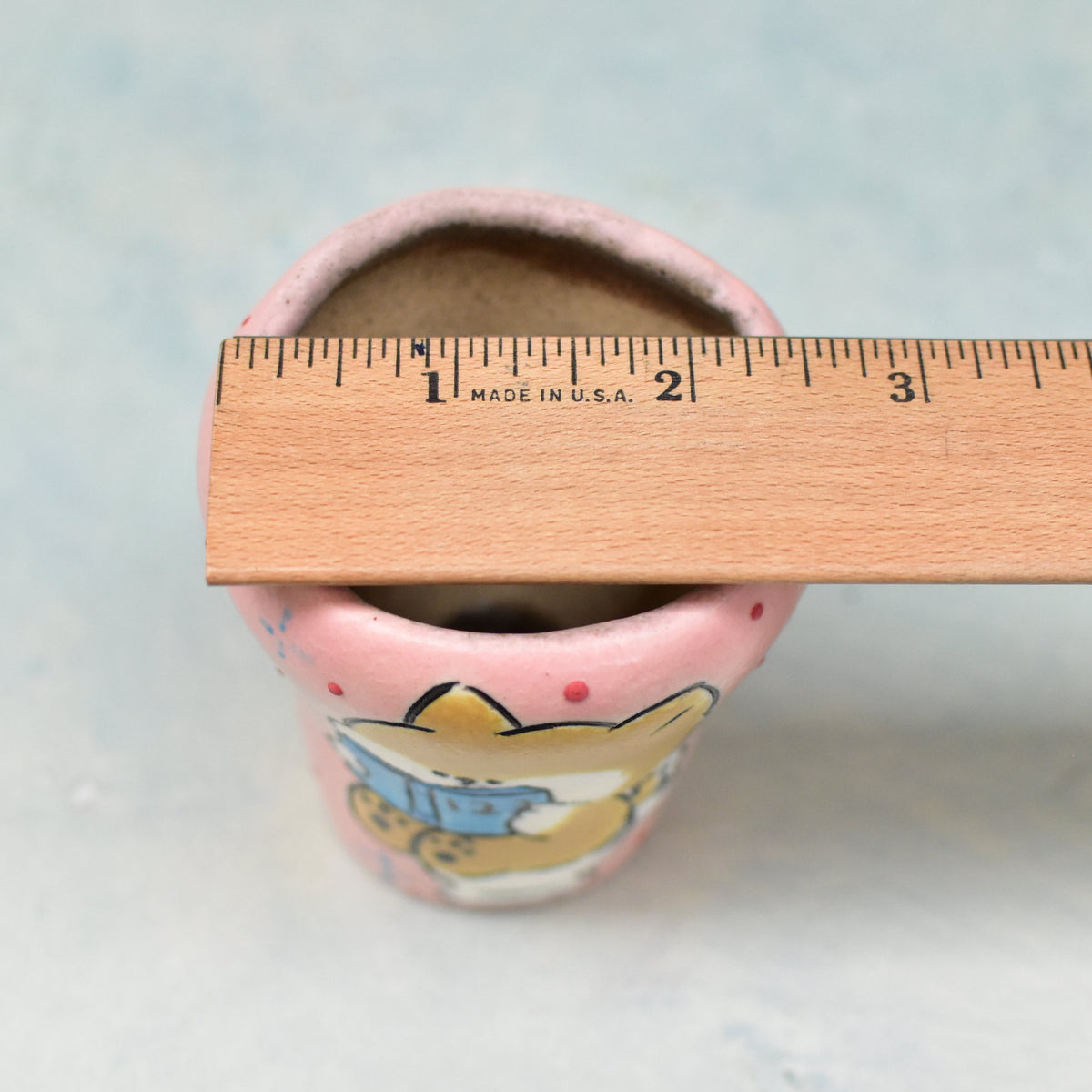 Hand Painted Pink Ceramic Succulent Pot with Dog on Toilet Approximately 2"