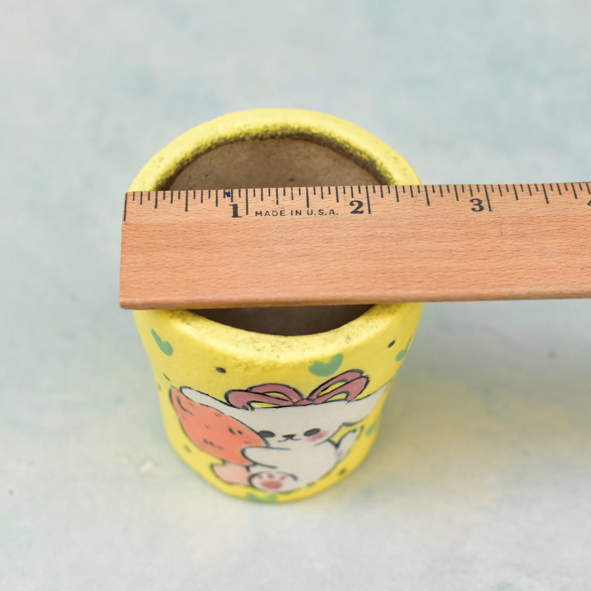 Hand Painted Yellow Ceramic Succulent Pot with Cute Dog Approximately 2"