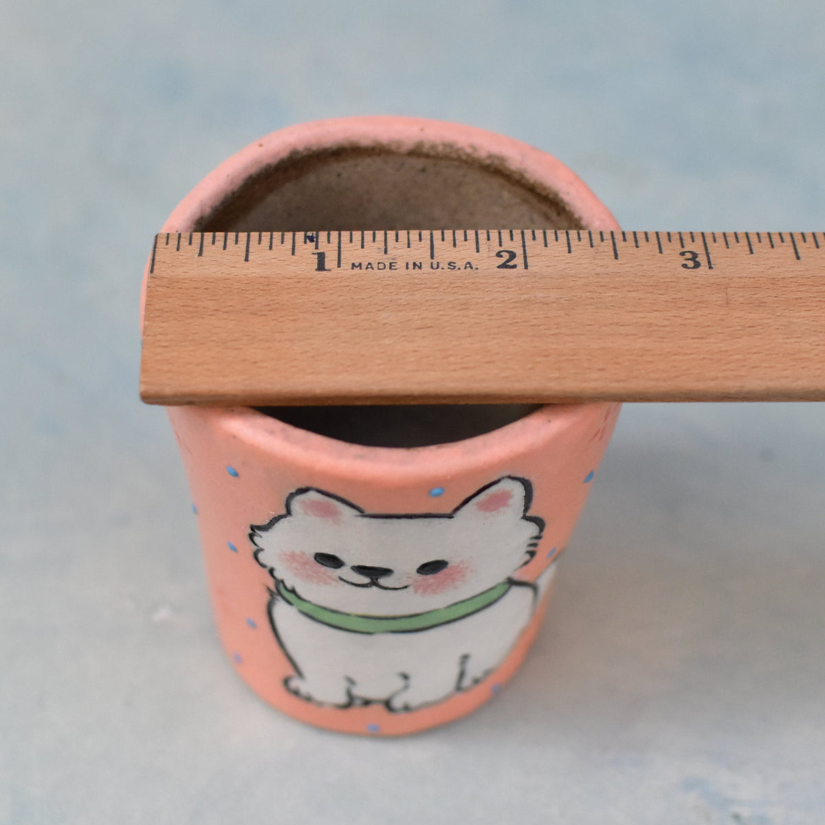 Hand Painted Orange Ceramic Succulent Pot with Polite Dog Approximately 2"