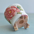 Handmade White Ceramic Succulent Pot with Red Flower and Flower Feet Approximately 3.5"