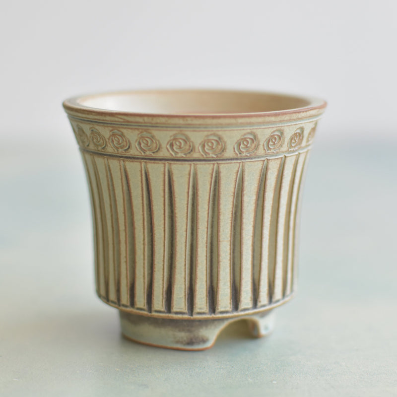 Light Blue Handmade Ceramic Succulent Pot with Rose Design Approximately 3" (Toun Kiln Studio)