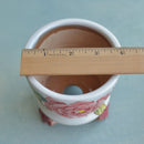 Handmade White Ceramic Succulent Pot with Red Flower and Flower Feet Approximately 3.5"