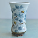 Tall Handmade Ceramic Succulent Pot with Blue Flowers  Approximately 4" Wide x 6.5" Tall