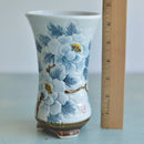 Tall Handmade Ceramic Succulent Pot with Blue Flowers  Approximately 4" Wide x 6.5" Tall