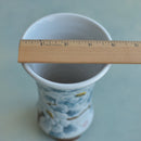 Tall Handmade Ceramic Succulent Pot with Blue Flowers  Approximately 4" Wide x 6.5" Tall