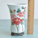 Tall Handmade Ceramic Succulent Pot with Red Flowers  Approximately 4" Wide x 6.5" Tall