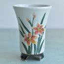 Tall Handmade Ceramic Succulent Pot with Orange Flowers  Approximately 4" Wide x 6.5" Tall