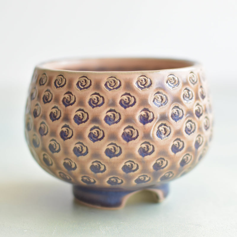 Purple and Beige Handmade Ceramic Succulent Pot Approximately with Flower Stamp 3" (Toun Kiln Studio)