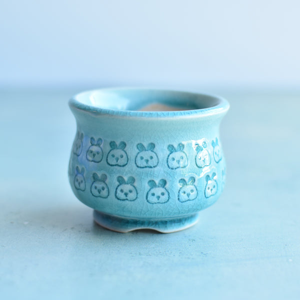 Blue Stamped Ceramic Succulent Pot Approximately 2”