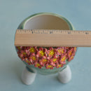 Green Handmade Ceramic Succulent Pot with Red Flowers Approximately 3"