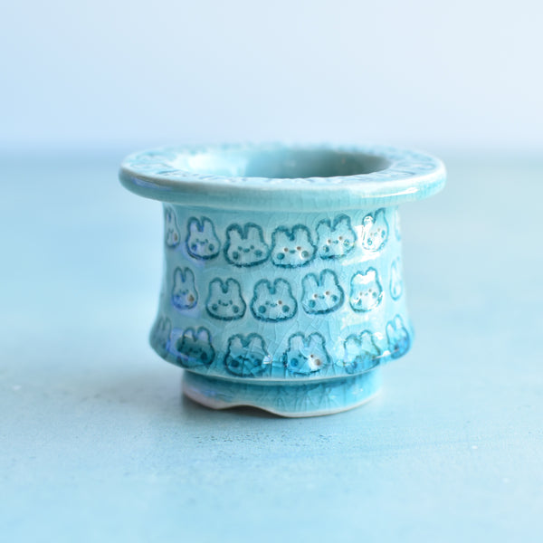 Blue Stamped Ceramic Succulent Pot Approximately 2”