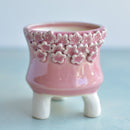 Pink Handmade Ceramic Succulent Pot with Flowers Approximately 3.5"
