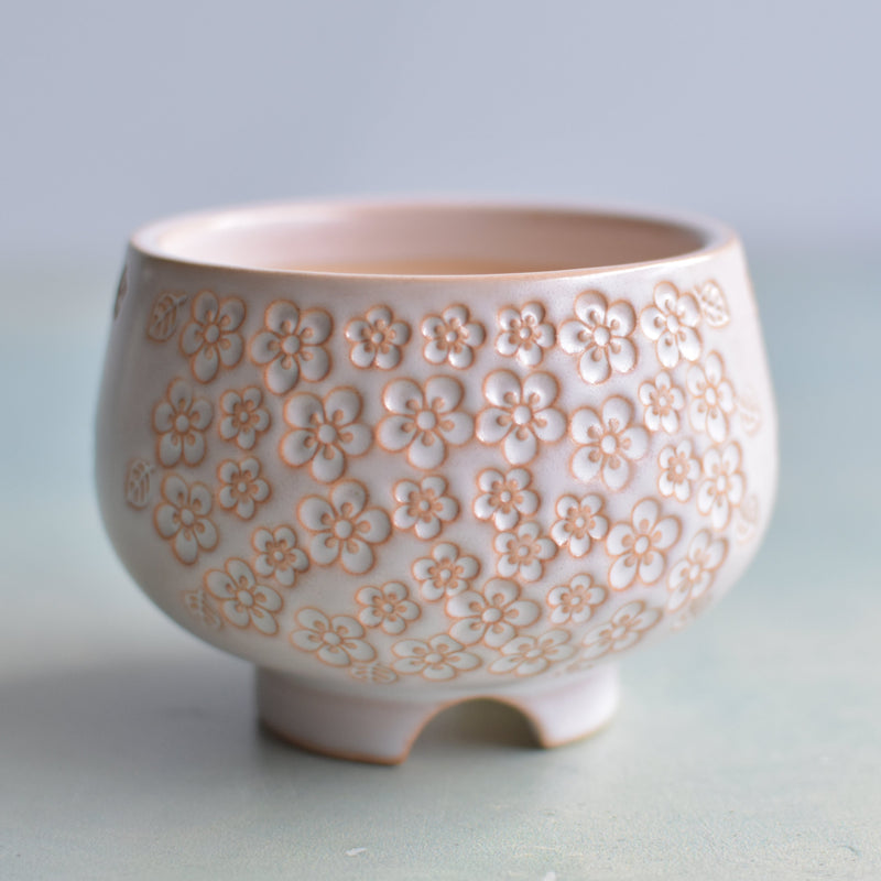 Orange and Beige Handmade Ceramic Succulent Pot Approximately with Flower Design 3" (Toun Kiln Studio)