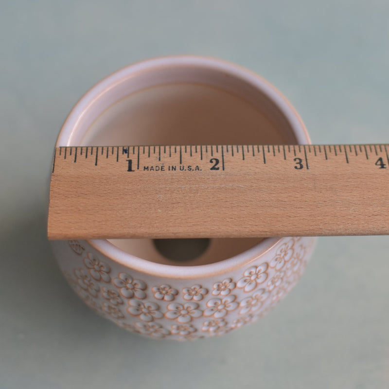 Orange and Beige Handmade Ceramic Succulent Pot Approximately with Flower Design 3" (Toun Kiln Studio)