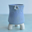 Light Purple Handmade Ceramic Succulent Pot with Flower Approximately 3"