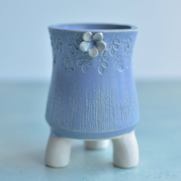 Light Purple Handmade Ceramic Succulent Pot with Flower Approximately 3"