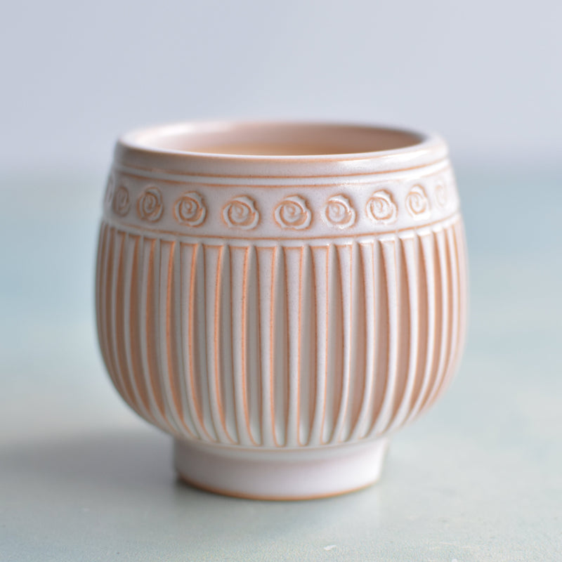 Orange and Beige Handmade Ceramic Succulent Pot Approximately with Rose Design 2" (Toun Kiln Studio)