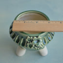 Green Handmade Ceramic Succulent Pot with Flowers Approximately 3"