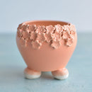 Matte Orange Handmade Ceramic Succulent Pot with Flower Approximately 3"