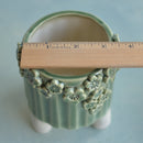 Green Handmade Ceramic Succulent Pot with Flowers Approximately 3.5"