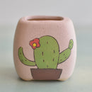 Light Pink Ceramic Succulent Pot with Cactus Design Approximately 2"