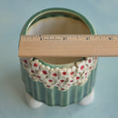 Green Handmade Ceramic Succulent with White Flowers Pot Approximately 3.5"