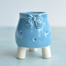 Sky Blue Handmade Ceramic Succulent Pot with Bow Approximately 2.5"