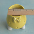 Yellow Handmade Ceramic Succulent Pot with Bow Approximately 2.5"