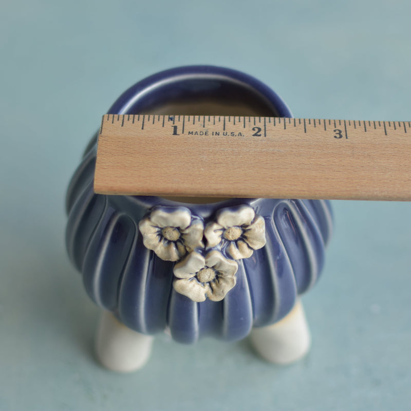 Purple Handmade Ceramic Succulent Pot with White Flowers Approximately 2"