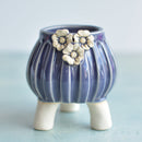 Purple Handmade Ceramic Succulent Pot with White Flowers Approximately 2"