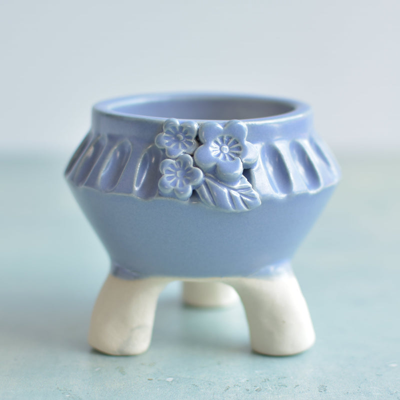 Light Purple Handmade Ceramic Succulent Pot with Flowers Approximately 3"