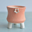 Matte Orange Handmade Ceramic Succulent Pot with Flower and Leaf Stamp Approximately 3"