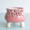 Pink Handmade Ceramic Succulent Pot with Flowers Approximately 3.5"