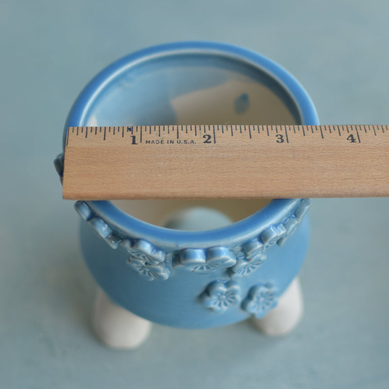Sky Blue Handmade Ceramic Succulent Pot with Flowers Approximately 3"