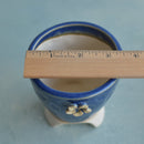 Cobalt Blue Handmade Ceramic Succulent Pot with Flower Approximately 3"