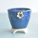 Cobalt Blue Handmade Ceramic Succulent Pot with Flower Approximately 3"