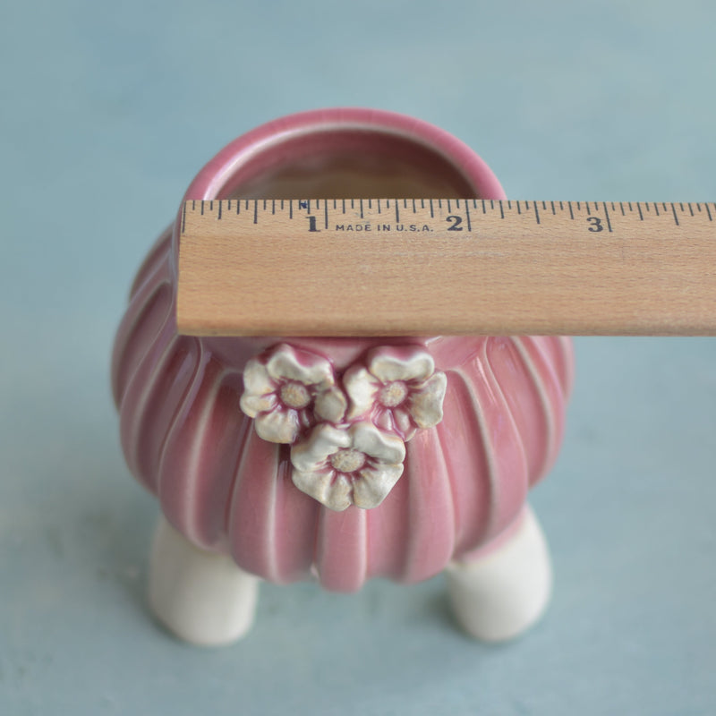 Pink Handmade Ceramic Succulent Pot with White Flowers Approximately 2"