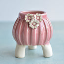 Pink Handmade Ceramic Succulent Pot with White Flowers Approximately 2"