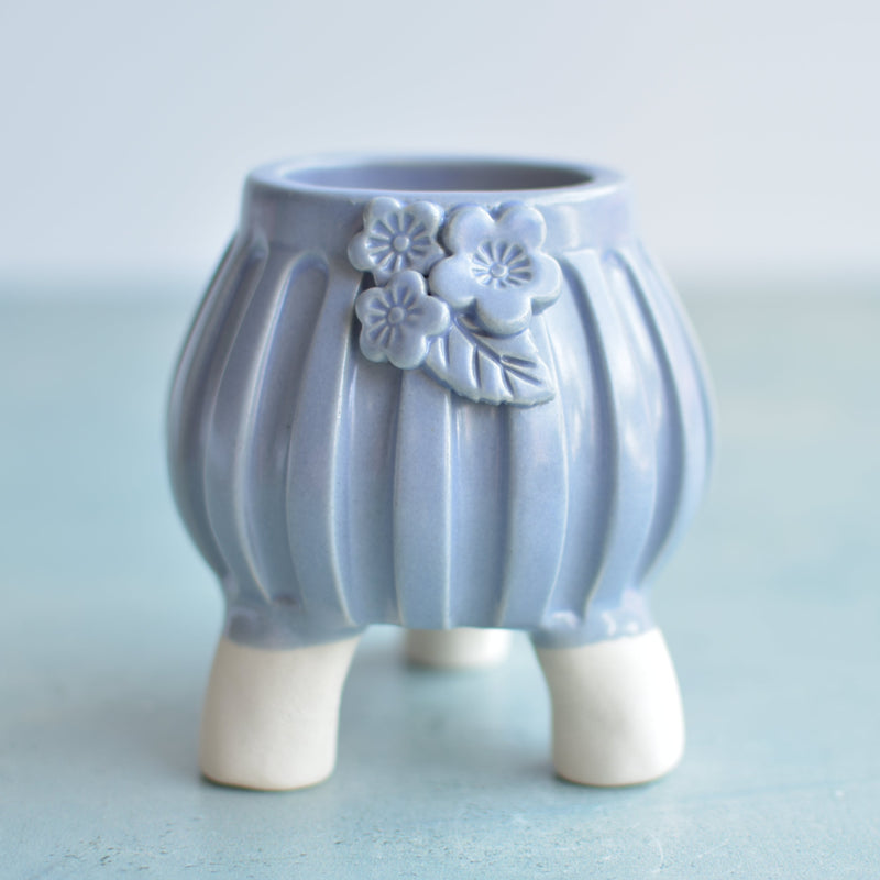 Light Purple Handmade Ceramic Succulent Pot with Flowers Approximately 2"