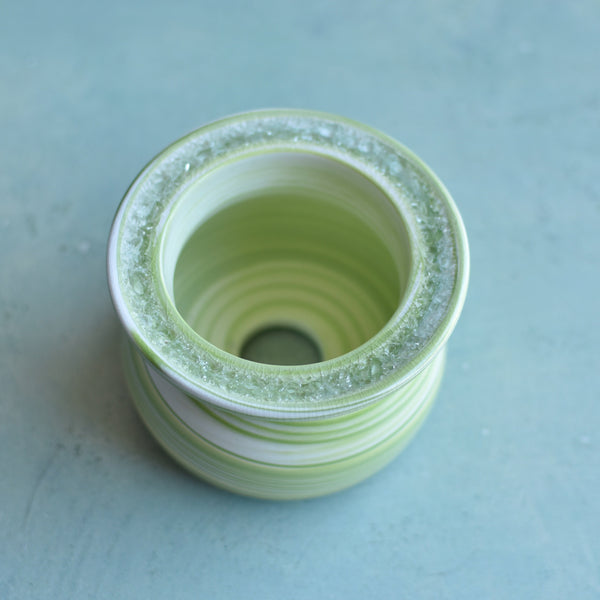 Green Ceramic Succulent Pot With Crystal Glass Rim Approximately 3"-4"