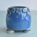 Cobalt Blue Handmade Ceramic Succulent Pot with Flowers Approximately 3"
