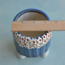 Cobalt Blue Handmade Ceramic Succulent with White Flowers Pot Approximately 3.5"