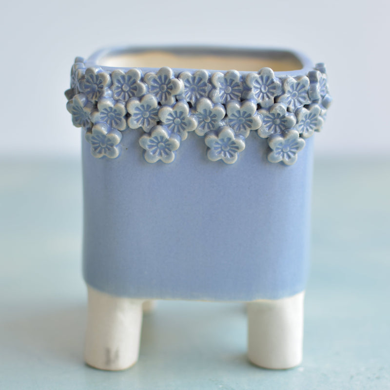 Light Purple Handmade Ceramic Succulent Pot with Flowers Approximately 3.5"