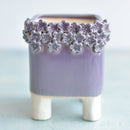 Purple Handmade Ceramic Succulent Pot with Flowers Approximately 3.5"