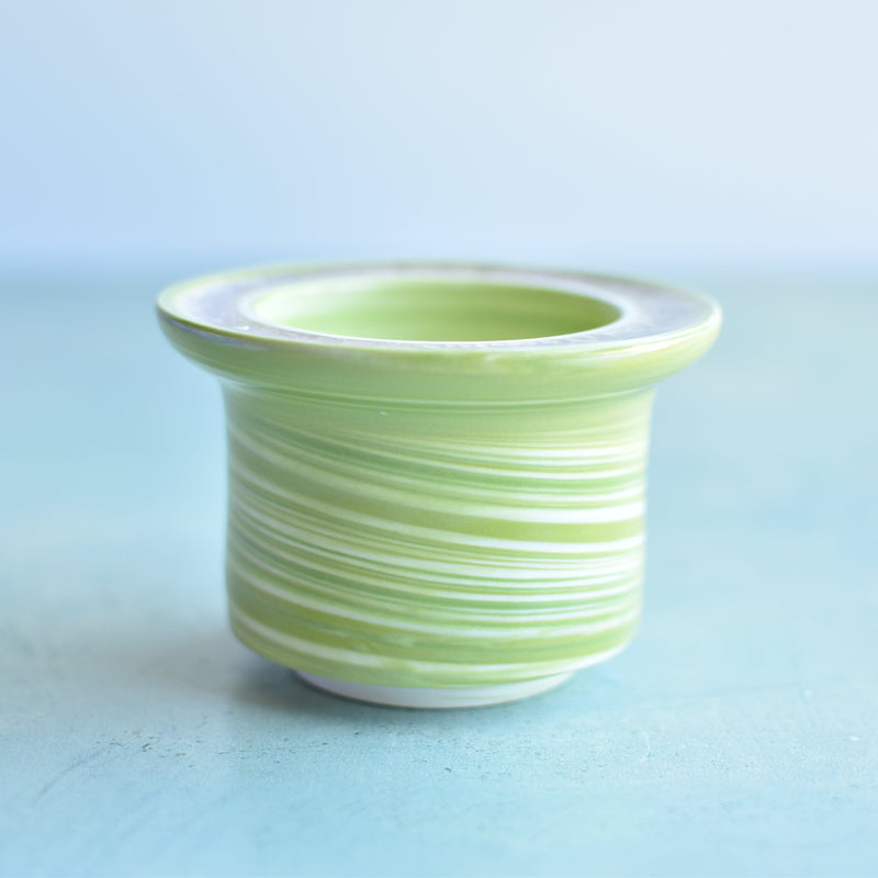 Green Ceramic Succulent Pot With Crystal Glass Rim Approximately 3"-4"