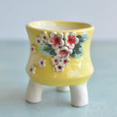 Yellow Handmade Ceramic Succulent Pot with Flowers Approximately 3.5"