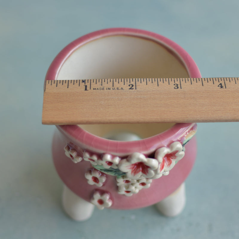 Pink Handmade Ceramic Succulent Pot with Flowers Approximately 3.5"