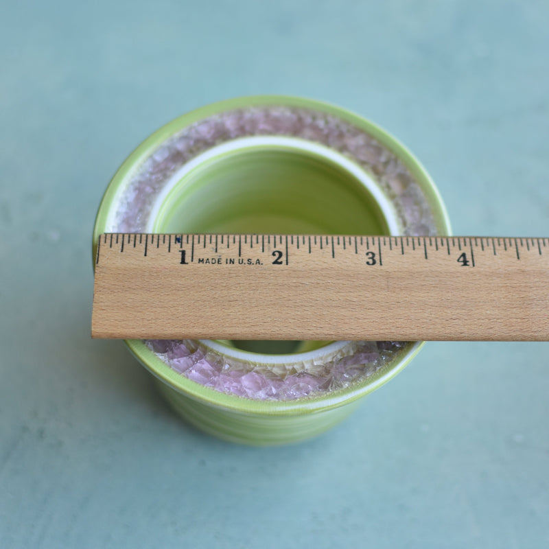 Green Ceramic Succulent Pot With Crystal Glass Rim Approximately 3"-4"
