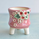 Pink Handmade Ceramic Succulent Pot with Flowers Approximately 3.5"