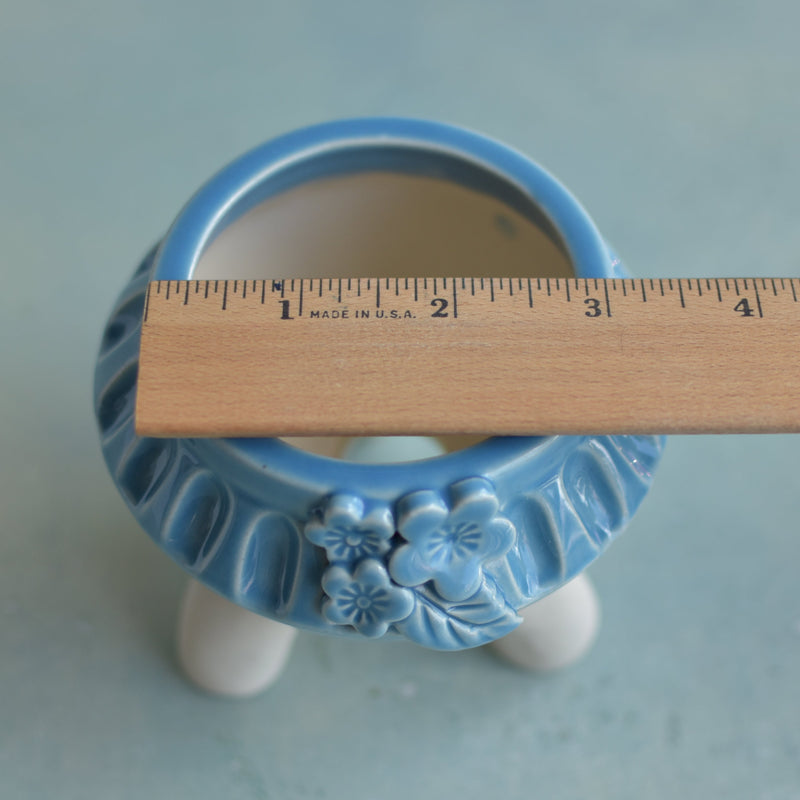 Sky Blue Handmade Ceramic Succulent Pot with Flowers Approximately 3"